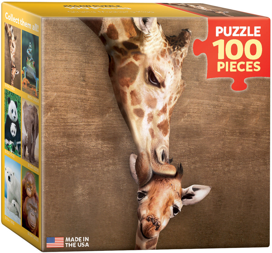 Giraffe Mother&#39;s Kiss 100 Piece Mini Puzzle - Quick Ship - Puzzlicious.com
