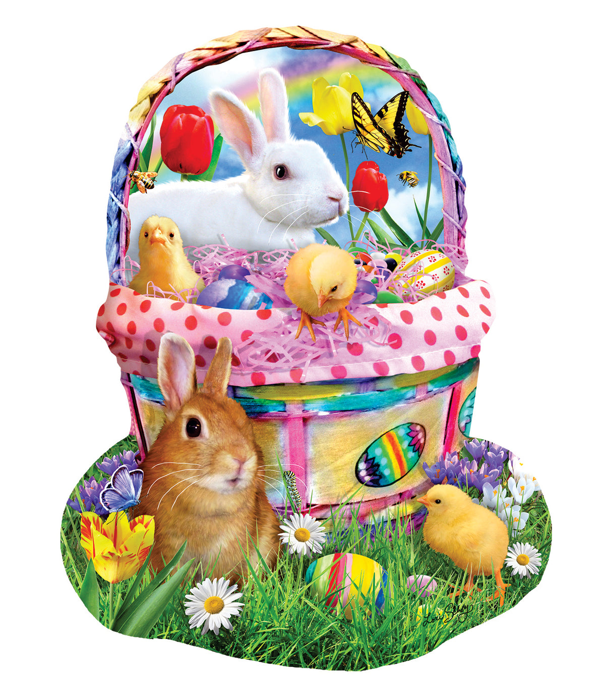 Bunny&#39;s Easter Basket 1000 Piece Round Puzzle - Quick Ship - Puzzlicious.com