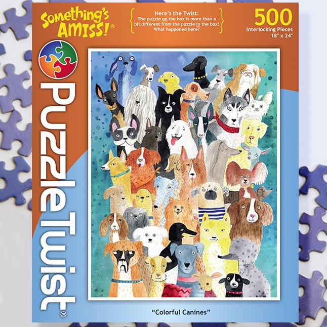 Colorful Canines 500 Piece Puzzle Twist Jigsaw Puzzle - Quick Ship - Puzzlicious.com