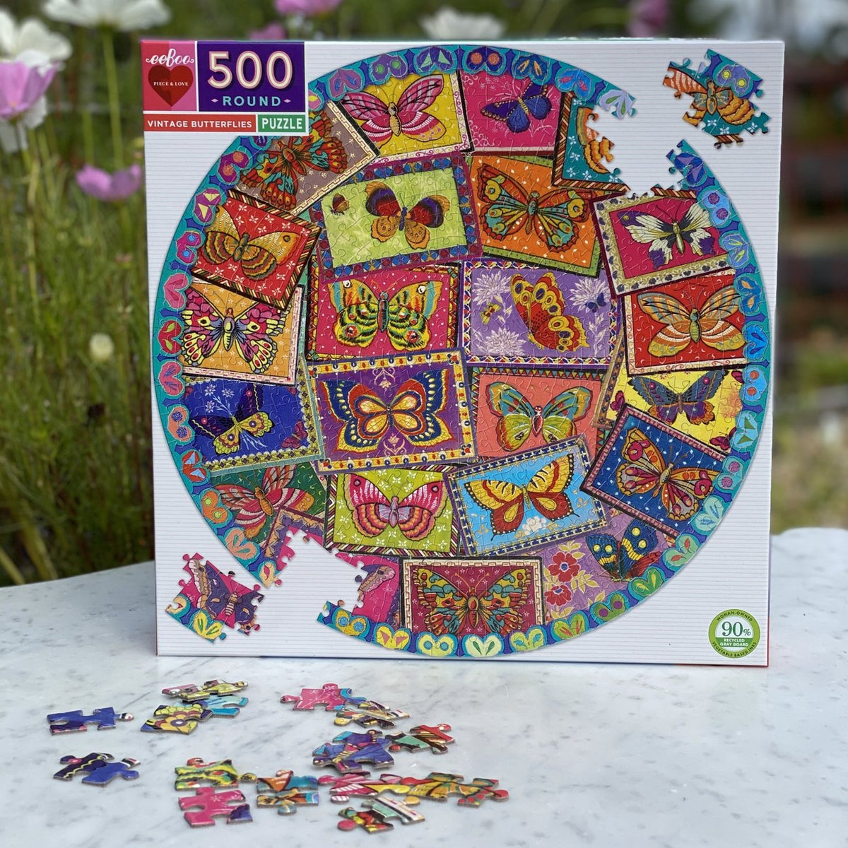 Vintage Butterflies 500 Piece Round Puzzle - Quick Ship - Puzzlicious.com