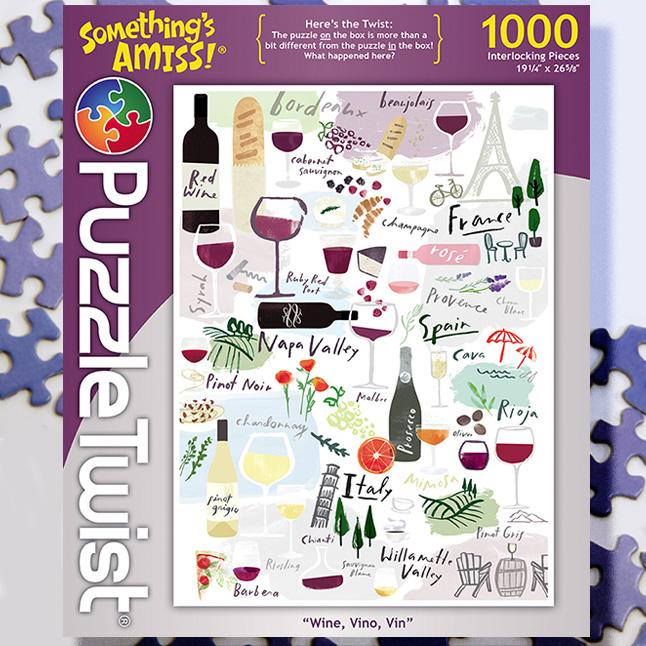 Wine, Vino, Vin 1000 Piece Puzzle Twist Jigsaw Puzzle - Quick Ship - Puzzlicious.com