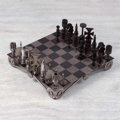 Unique Recycled Auto Part Chess Set, &quot;Recycling Challenge&quot; - Quick Ship - Puzzlicious.com
