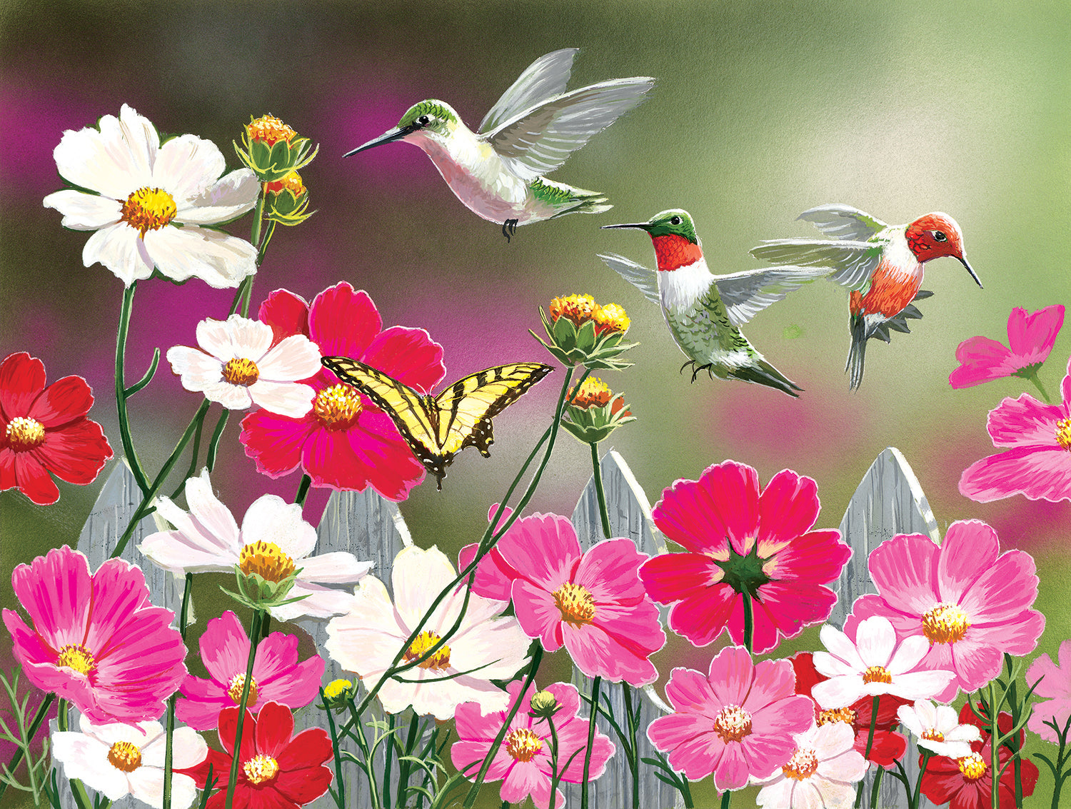 Cosmos and Hummingbirds 500 Piece Puzzle - Quick Ship - Puzzlicious.com
