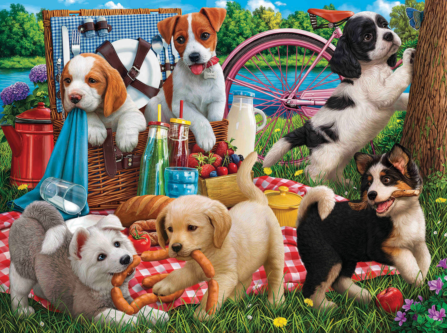 Puppies on a Picnic 500 Piece Puzzle - Quick Ship - Puzzlicious.com