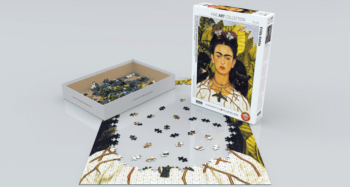 Frida Kahlo Self-Portrait with Thorn Necklace and Hummingbird 1000 Piece Puzzle - Quick Ship - Puzzlicious.com