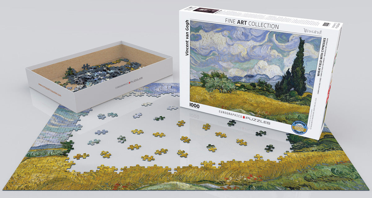 Van Gogh&#39;s Wheat Field with Cypresses 1000 Piece Puzzle - Quick Ship - Puzzlicious.com