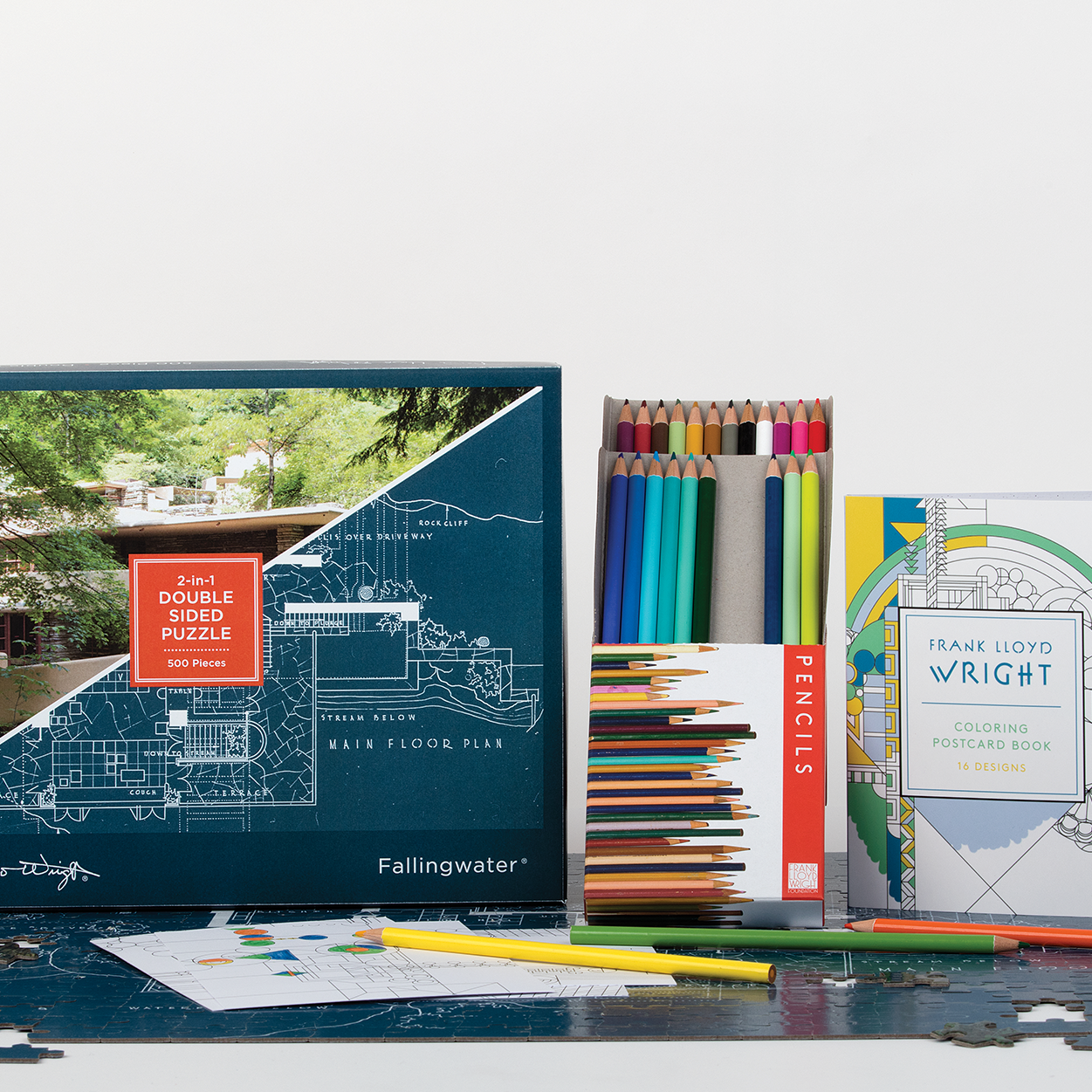 Frank Lloyd Wright Fallingwater 2-sided 500 Piece Puzzle - Quick Ship - Puzzlicious.com