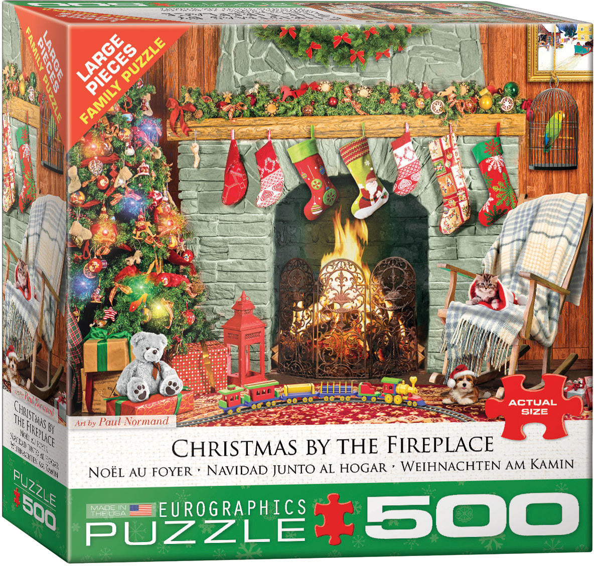 Christmas by the Fireplace 500 Piece Puzzle - Quick Ship - Puzzlicious.com