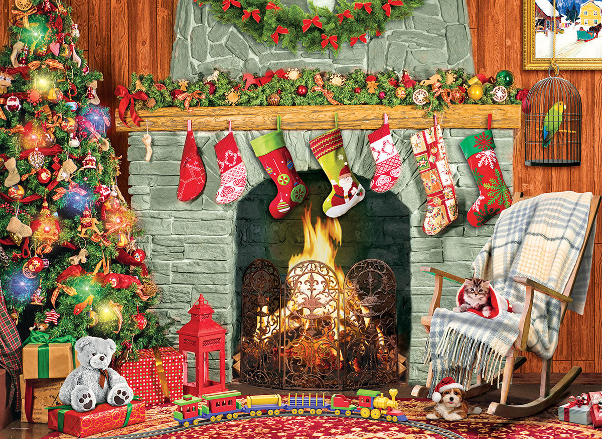 Christmas by the Fireplace 500 Piece Puzzle - Quick Ship - Puzzlicious.com