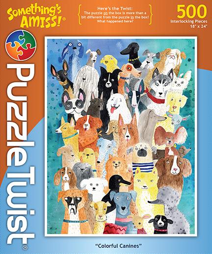 Colorful Canines 500 Piece Puzzle Twist Jigsaw Puzzle - Quick Ship - Puzzlicious.com