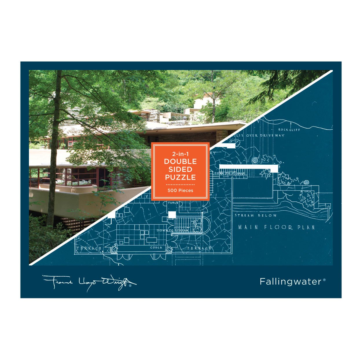 Frank Lloyd Wright Fallingwater 2-sided 500 Piece Puzzle - Quick Ship - Puzzlicious.com