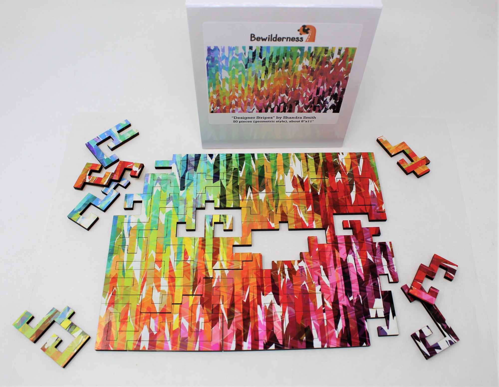 Geometric Style Wooden Puzzle - Designer Stripes 50 Piece Puzzle - Quick Ship - Puzzlicious.com