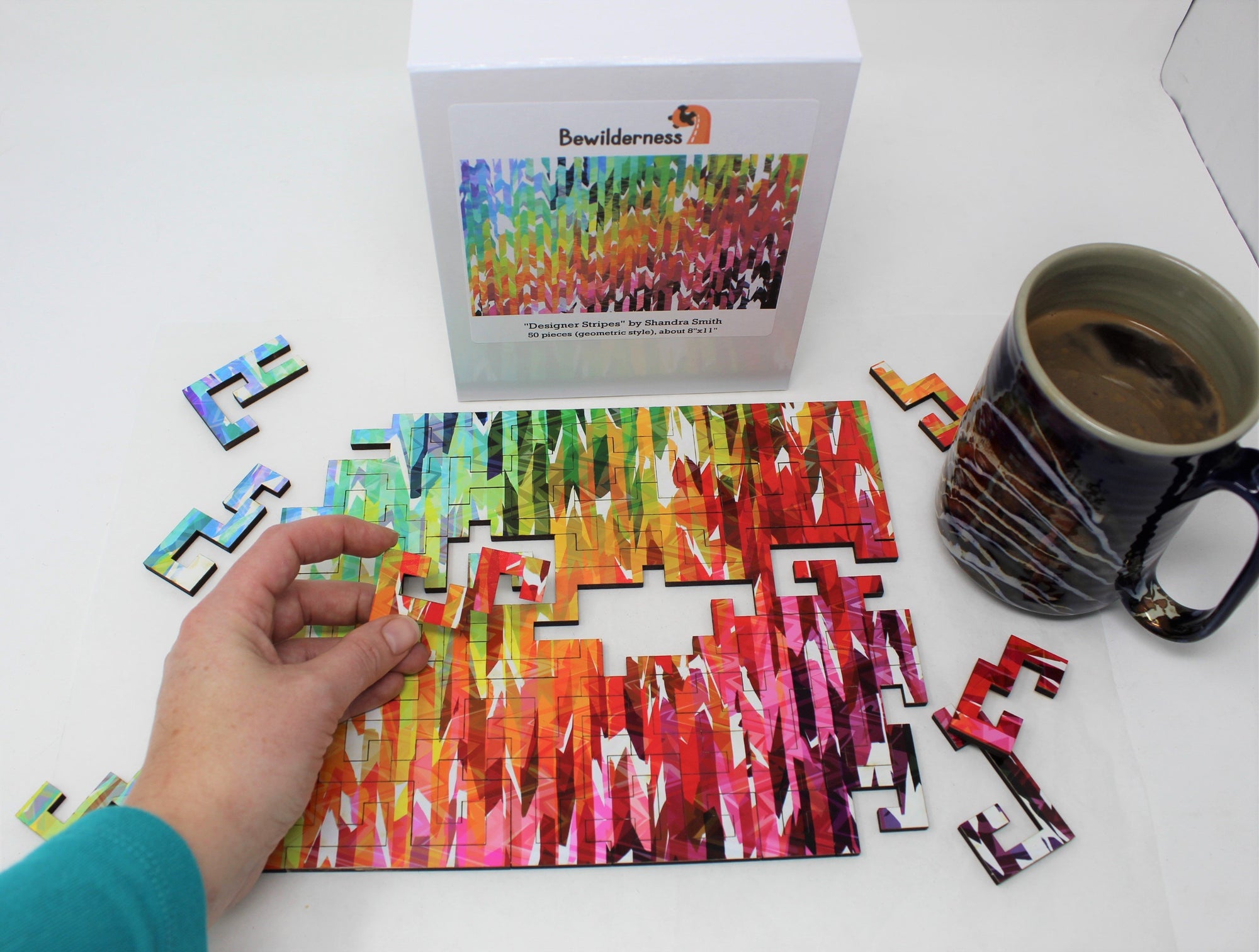 Geometric Style Wooden Puzzle - Designer Stripes 50 Piece Puzzle - Quick Ship - Puzzlicious.com