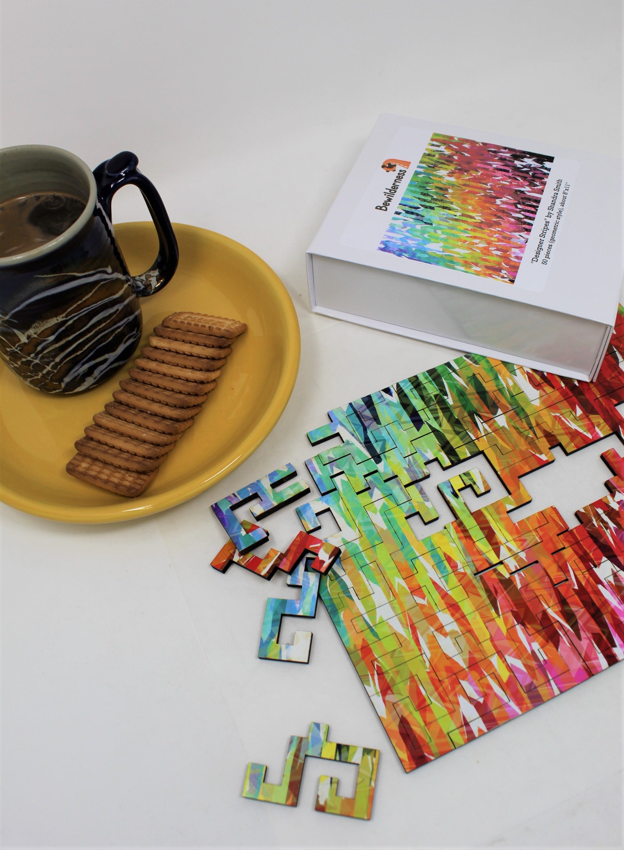 Geometric Style Wooden Puzzle - Designer Stripes 50 Piece Puzzle - Quick Ship - Puzzlicious.com