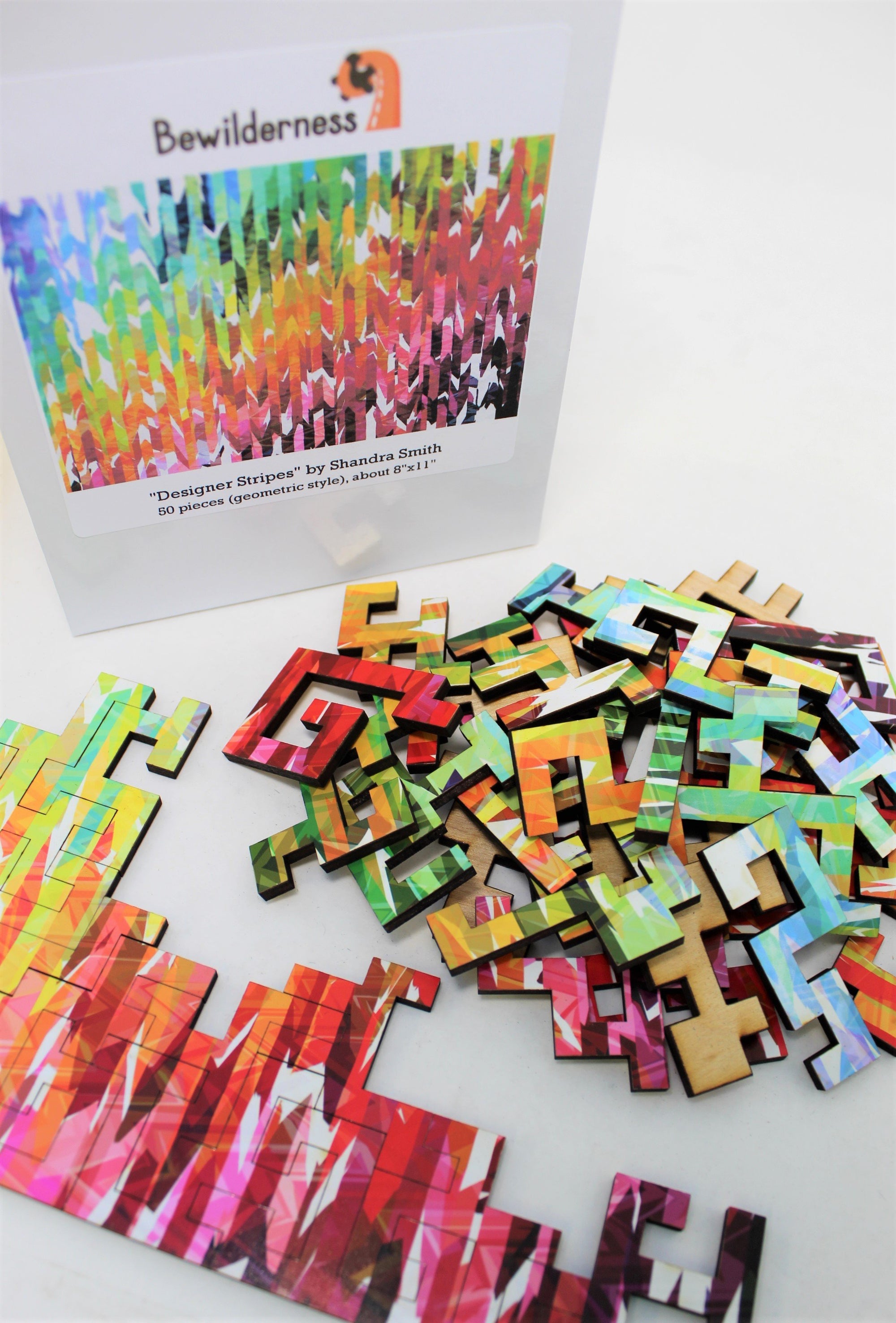 Geometric Style Wooden Puzzle - Designer Stripes 50 Piece Puzzle - Quick Ship - Puzzlicious.com