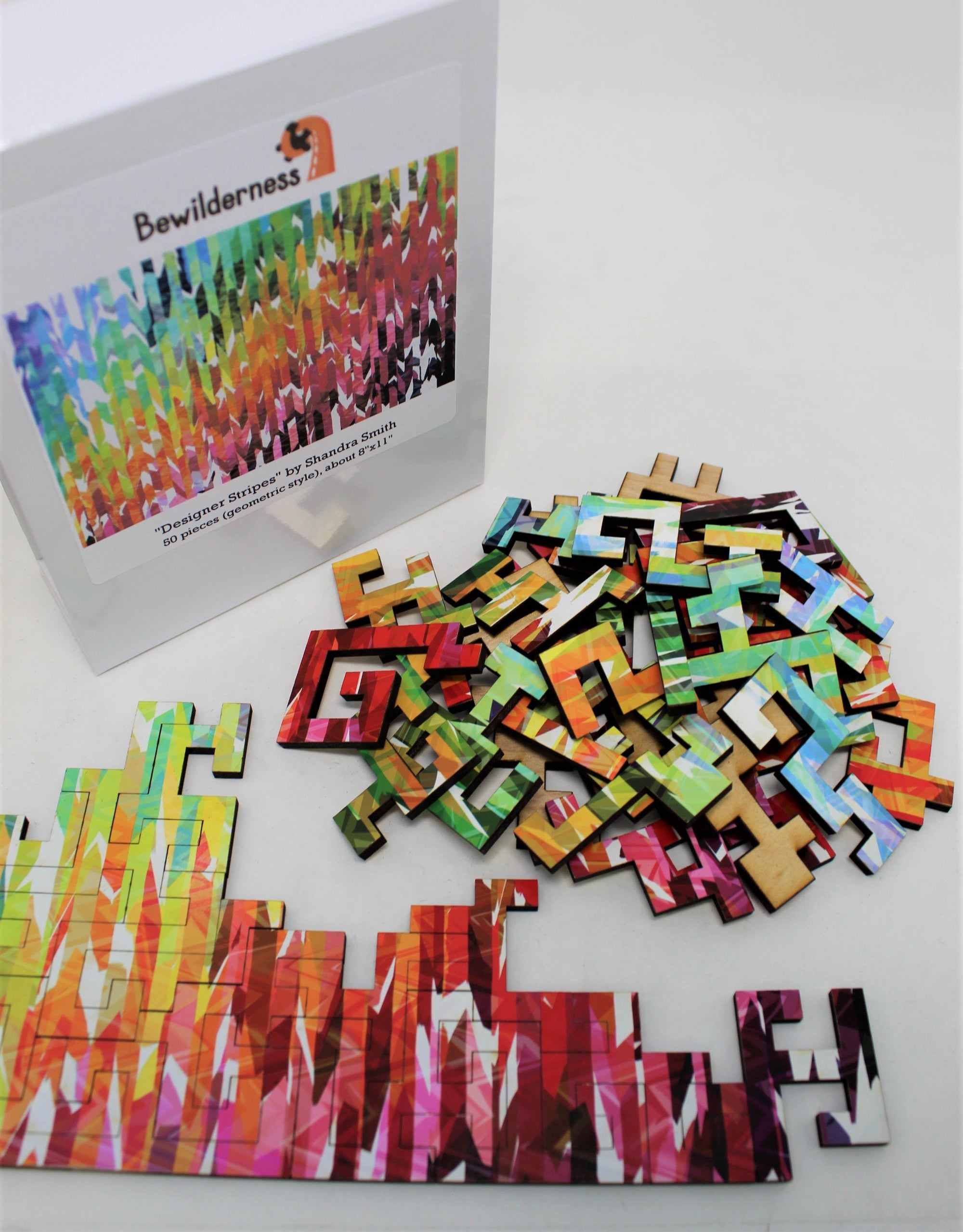 Geometric Style Wooden Puzzle - Designer Stripes 50 Piece Puzzle - Quick Ship - Puzzlicious.com
