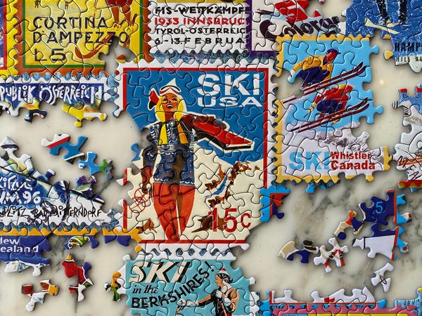 Ski Stamps 1000 Piece Puzzle - Quick Ship - Puzzlicious.com