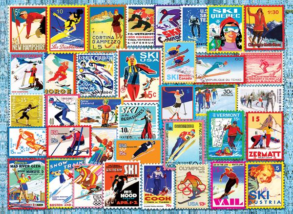Ski Stamps 1000 Piece Puzzle - Quick Ship - Puzzlicious.com