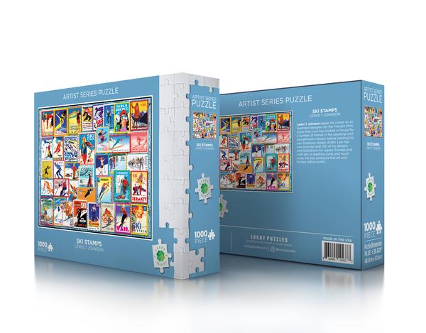 Ski Stamps 1000 Piece Puzzle - Quick Ship - Puzzlicious.com