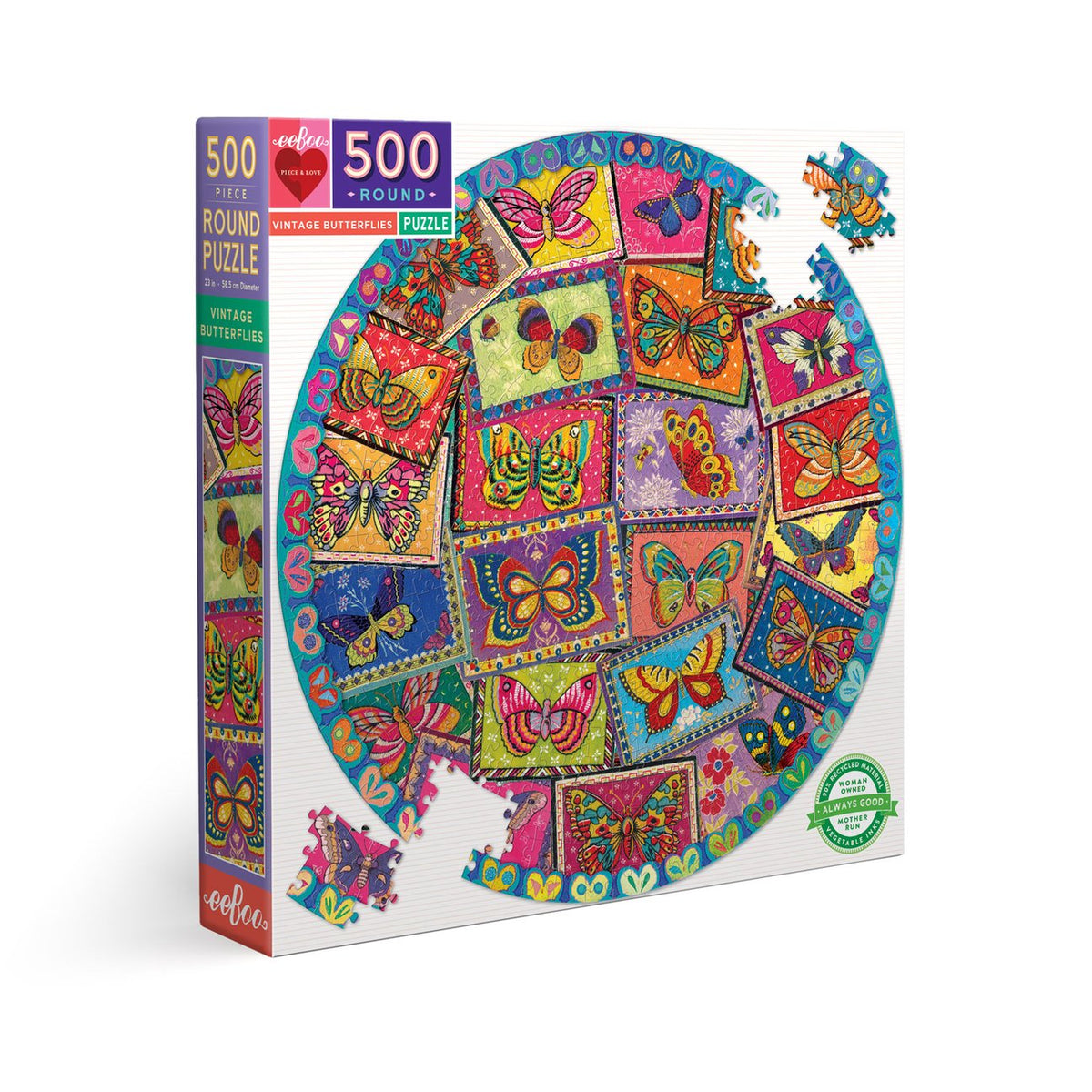 Vintage Butterflies 500 Piece Round Puzzle - Quick Ship - Puzzlicious.com