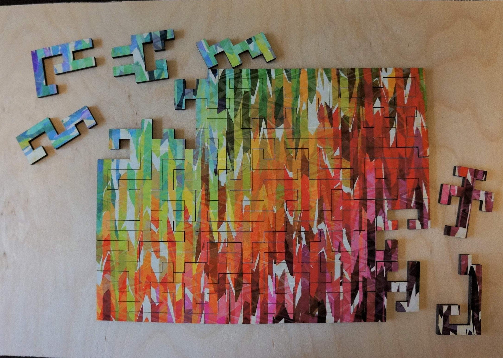 Geometric Style Wooden Puzzle - Designer Stripes 50 Piece Puzzle - Quick Ship - Puzzlicious.com