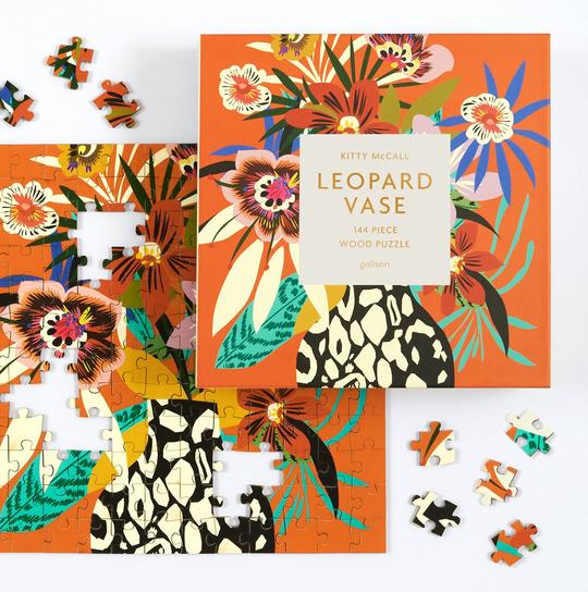 Kitty McCall Leopard Vase 144 Piece Wood Jigsaw Puzzle - Quick Ship