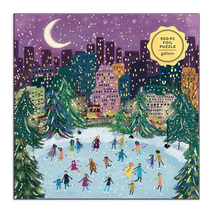 Merry Moonlight Skaters 500 Piece Foil Puzzle - Quick Ship - Puzzlicious.com