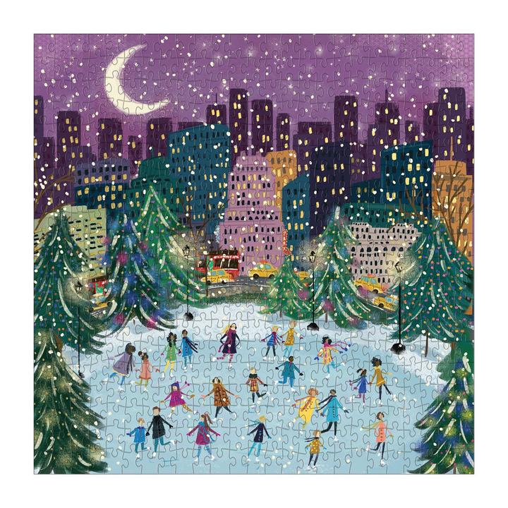 Merry Moonlight Skaters 500 Piece Foil Puzzle - Quick Ship - Puzzlicious.com