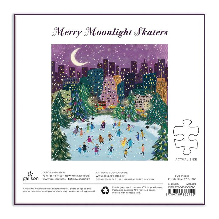 Merry Moonlight Skaters 500 Piece Foil Puzzle - Quick Ship - Puzzlicious.com