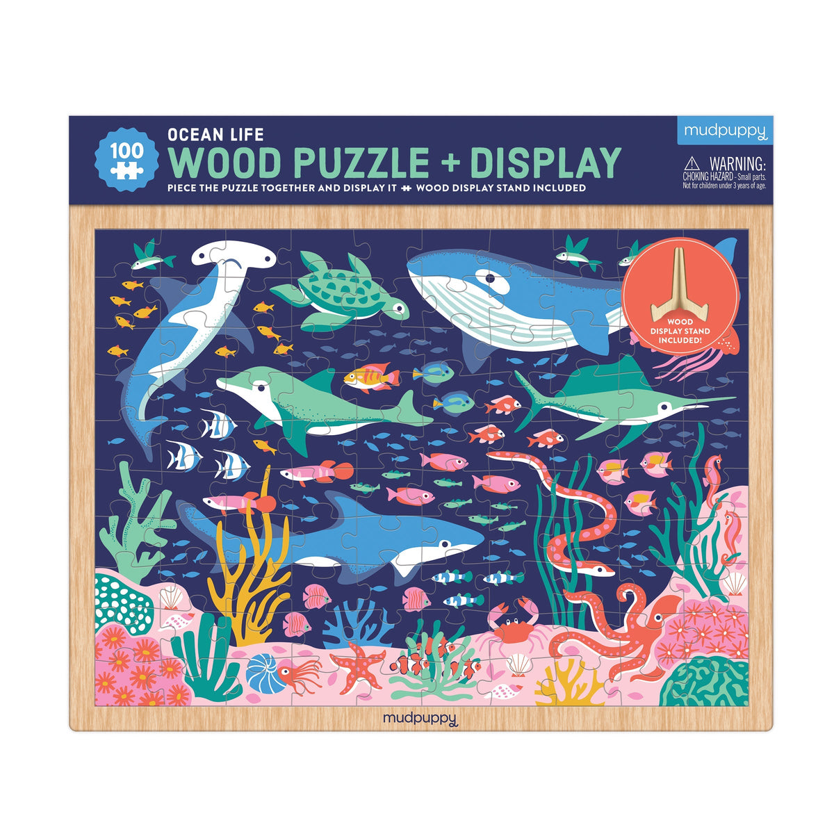 Ocean Life 100 Piece Wood Puzzle with Display