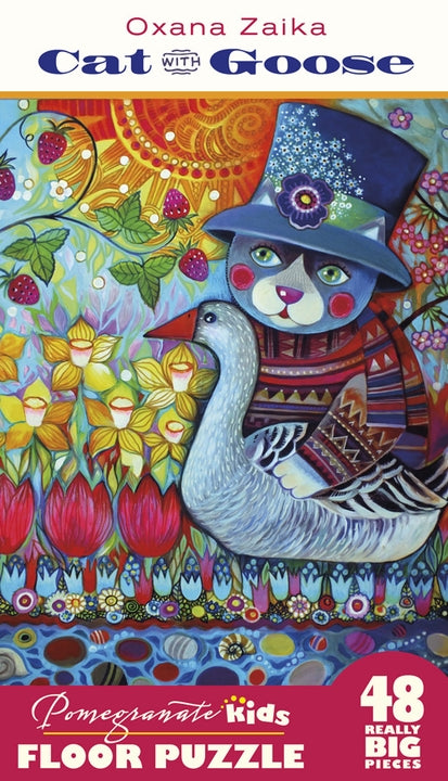Oxana Zaika: Cat with Goose 48 Piece Floor Puzzle - Quick Ship - Puzzlicious.com