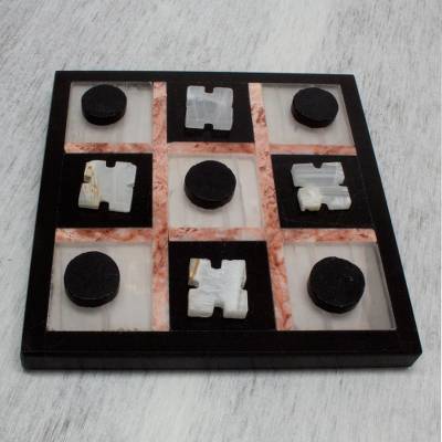 Marble "Rose on Black" Tic Tac Toe - Quick Ship - Puzzlicious.com