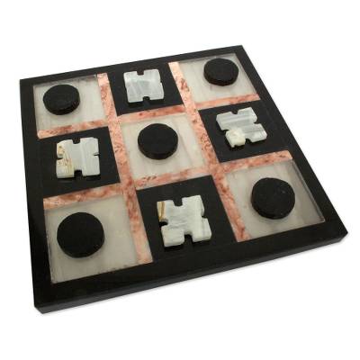 Marble "Rose on Black" Tic Tac Toe - Quick Ship - Puzzlicious.com