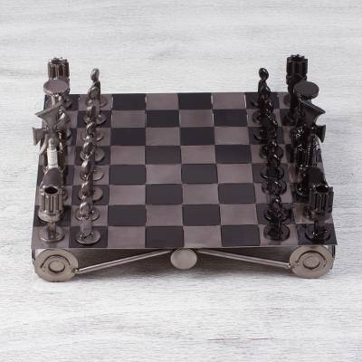 Unique Recycled Auto Part Chess Set, "Recycling Challenge" - Quick Ship - Puzzlicious.com
