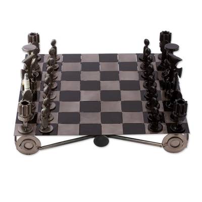 Unique Recycled Auto Part Chess Set, "Recycling Challenge" - Quick Ship - Puzzlicious.com