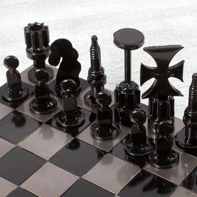 Unique Recycled Auto Part Chess Set, "Recycling Challenge" - Quick Ship - Puzzlicious.com