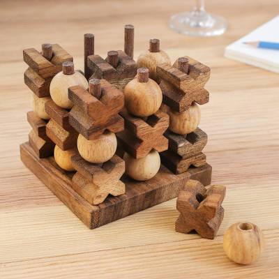 Handmade Wooden Game of 3D Tic Tac Toe - Puzzlicious.com