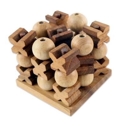 Handmade Wooden Game of 3D Tic Tac Toe - Puzzlicious.com