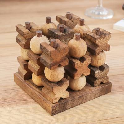 Handmade Wooden Game of 3D Tic Tac Toe - Puzzlicious.com